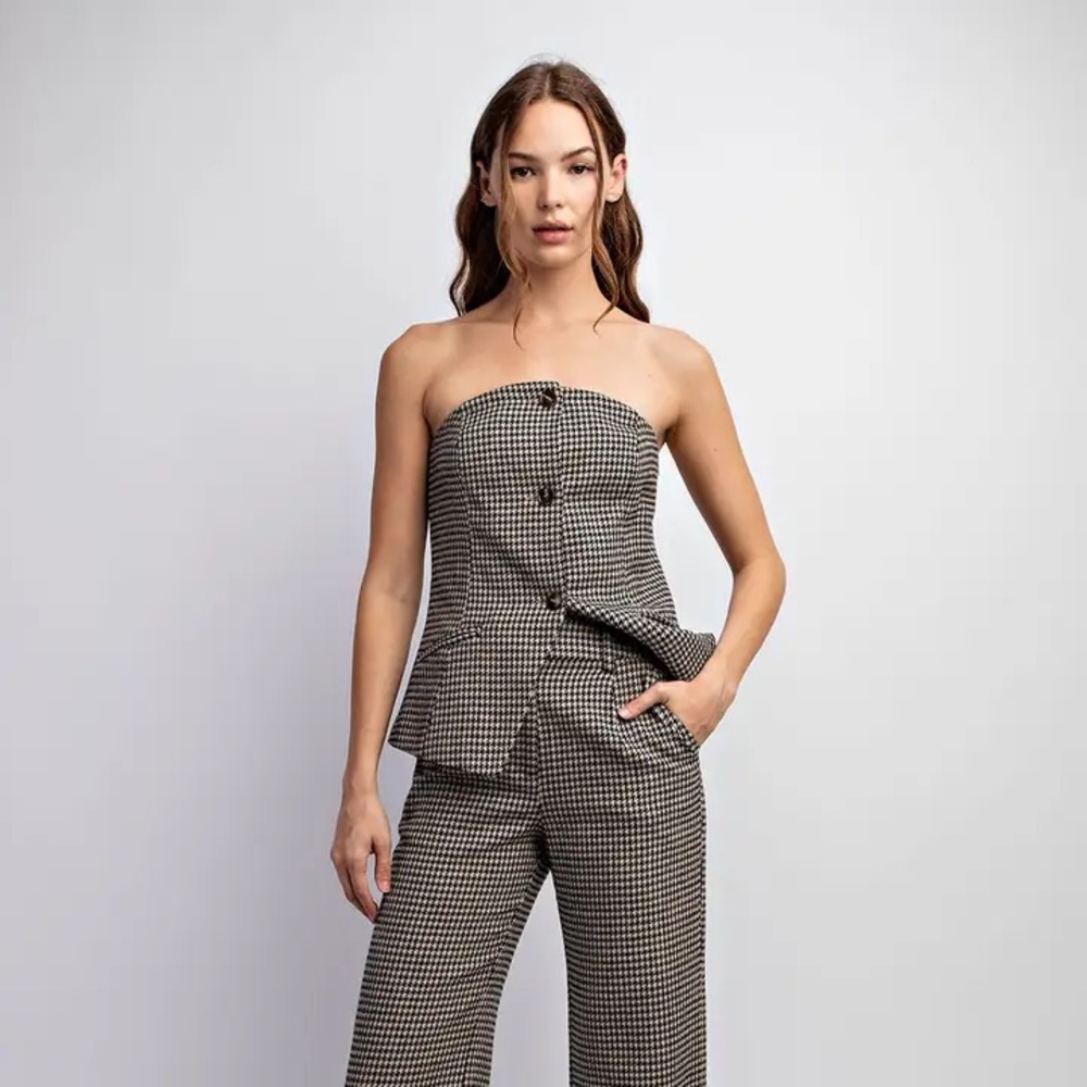 Edit By Nine Houndstooth Woven Bustier Top - S